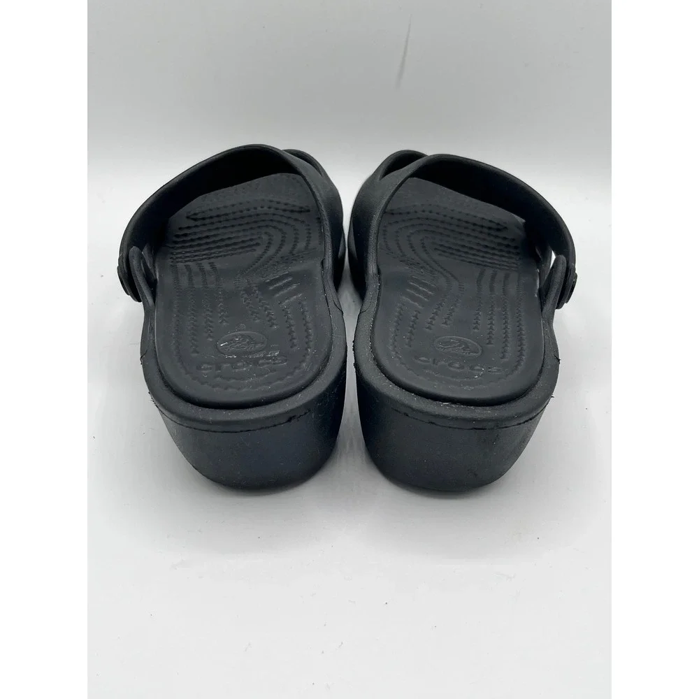 Crocs Meleen Twist Black Strappy Wedge Sandals Women Sz 6 Comfort Summer Shoes